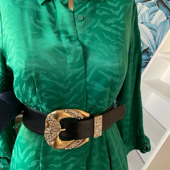 Calvin Klein tie-sleeve jacquard shirt dress / green / medium - Picture 7 of 7